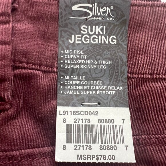 NWT Silver Jeans Mauve/Light Burgundy Suki Corduroy Jegging Size 28 Reg. $78 - Picture 7 of 11